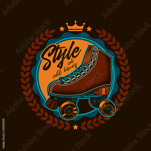 Original vector emblem roller skates in retro style.