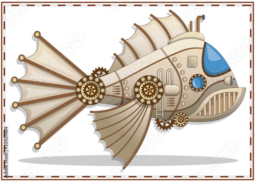 A submarine in the shape of a fish. Isolated on white background. Side view. Vector illustration.