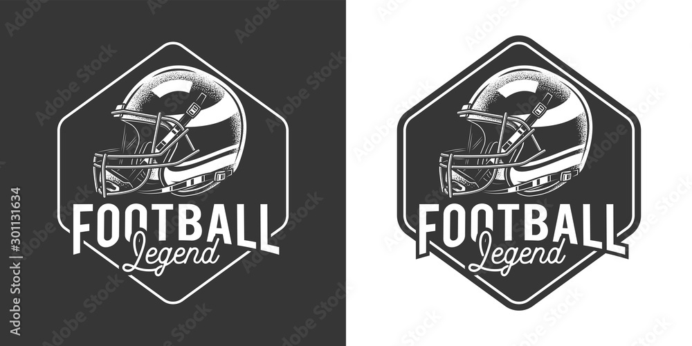Original monochrome vector emblem of American football in retro style.