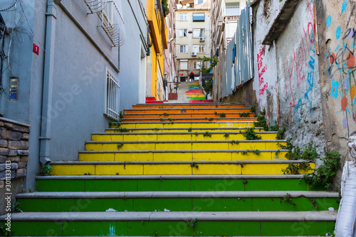  Istanbul, Turkey; painted Rainbow stairs - one of the new touristic attractions in the city.