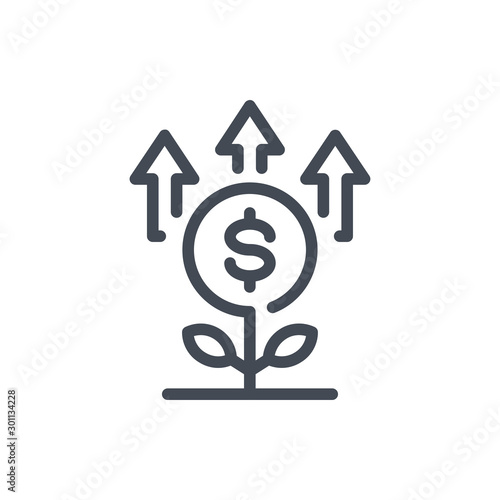 Financial investments line icon. Money plant growth vector outline sign.