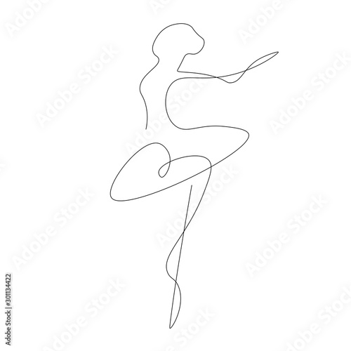 Ballet dancer continuous line drawing, vector illustration