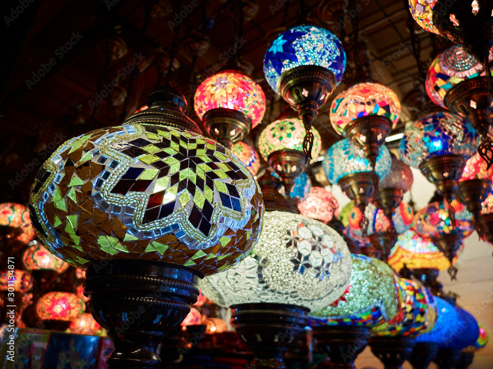Traditional arabic style multi-colored hanging lanterns