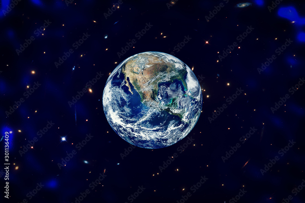 Obraz premium Earth and stars. Blue earth. Great for background. The elements of this image furnished by NASA.