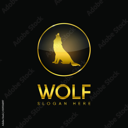 Vector Howling wolf icon design element illustration on dark background.