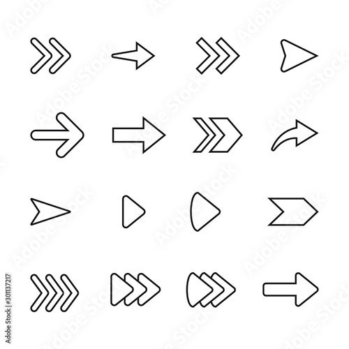 Set of arrow line icon design, black outline vector icons, isolated against the white background, forward mark vector illustration.