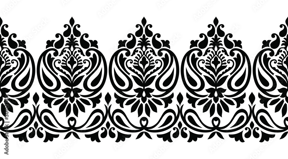 Seamless black and white paisley border Stock Vector | Adobe Stock