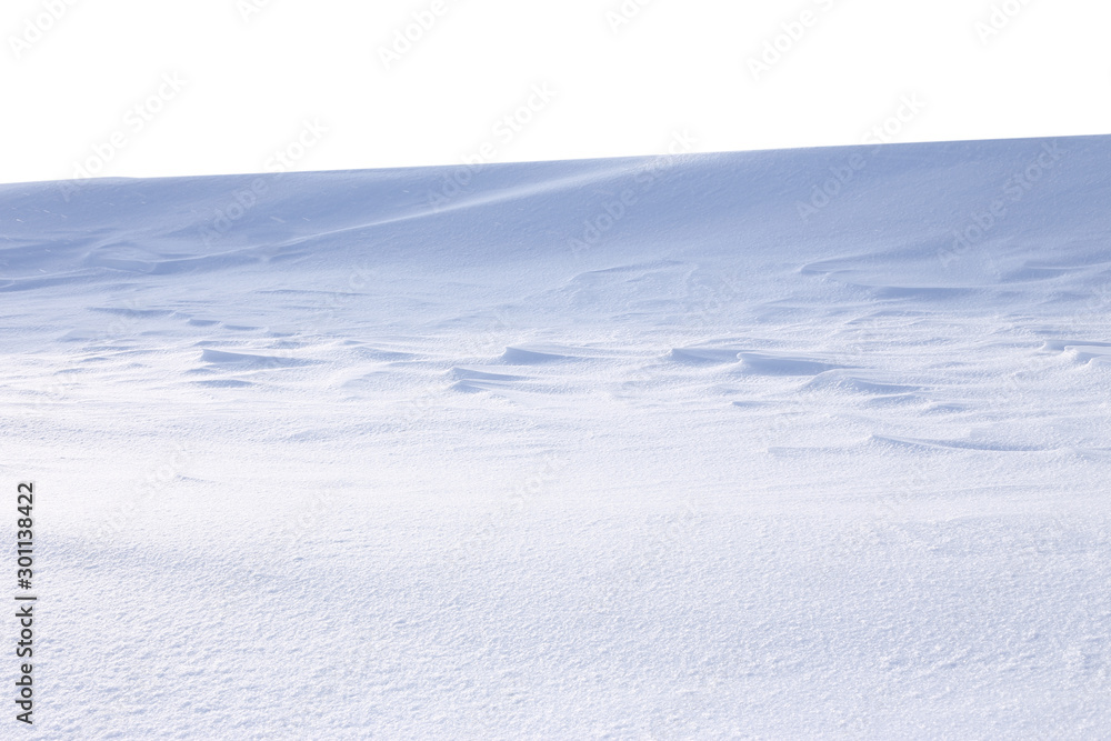 A large beautiful snowdrift isolated on white background.Winter snow  background. A big snow drift