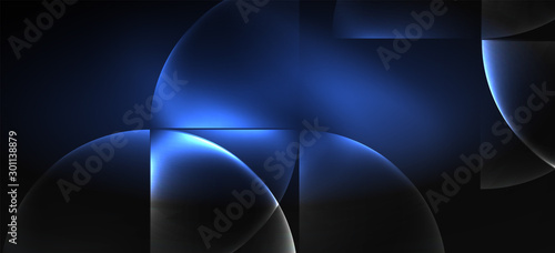 Neon glowing techno lines, hi-tech futuristic abstract background. Template with abstract shapes in dark space