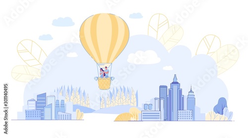 Prompt Banner, Couple Soars in Sky in Balloon.
