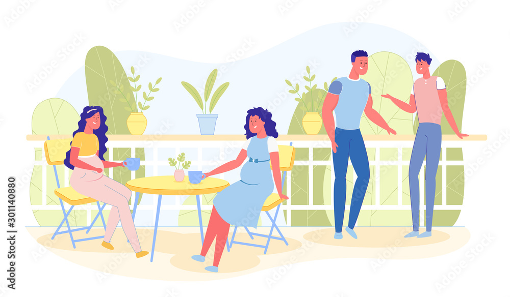 Pregnant Women Sitting at Table and Drinking Tea. Pregnant Women Sitting at Table and Drinking Tea.