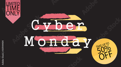 Advertising sale in honor of Cyber Monday.Colorful vector banner as promotion of special offer of discounts to the event. Attractive online trading poster.