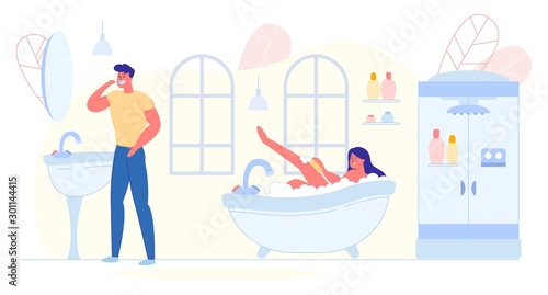 Happy Family Morning Routine Loving Couple Hygiene