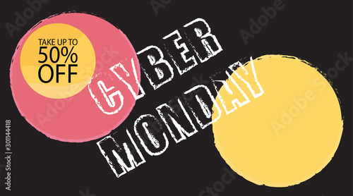 Advertising sale in honor of Cyber Monday.Colorful vector banner as promotion of special offer of discounts to the event. Attractive online trading poster.