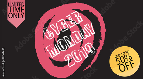 Advertising sale in honor of Cyber Monday.Colorful vector banner as promotion of special offer of discounts to the event. Attractive online trading poster.