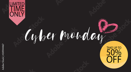 Advertising sale in honor of Cyber Monday.Colorful vector banner as promotion of special offer of discounts to the event. Attractive online trading poster.