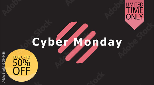 Advertising sale in honor of Cyber Monday.Colorful vector banner as promotion of special offer of discounts to the event. Attractive online trading poster.