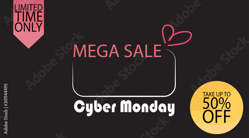 Advertising sale in honor of Cyber Monday.Colorful vector banner as promotion of special offer of discounts to the event. Attractive online trading poster.