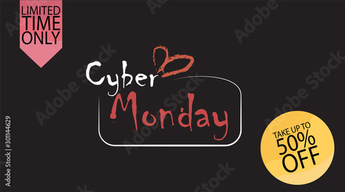 Advertising sale in honor of Cyber Monday.Colorful vector banner as promotion of special offer of discounts to the event. Attractive online trading poster.