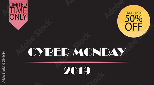 Advertising sale in honor of Cyber Monday.Colorful vector banner as promotion of special offer of discounts to the event. Attractive online trading poster.