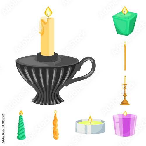 Vector illustration of light and wax icon. Set of light and ceremony stock vector illustration.