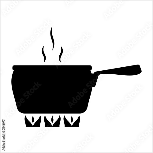 Pan Heating Icon, Frying Pan On Fire Icon