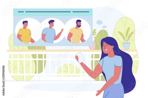 Woman Communicating with Men Using Mobile Phone.