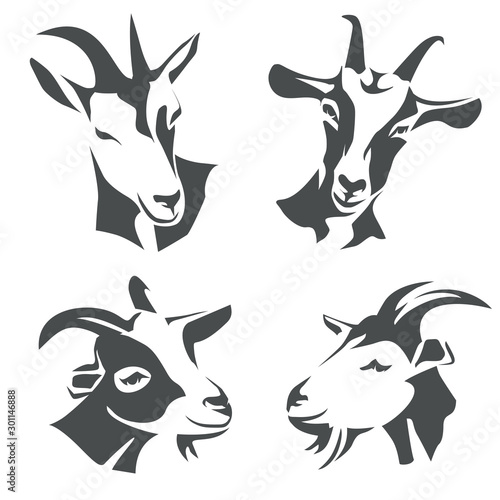 goat heads collection, stylized vector logo template