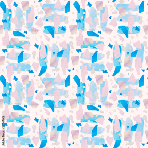Watercolor abstract pastel colored terrazzo seamless pattern