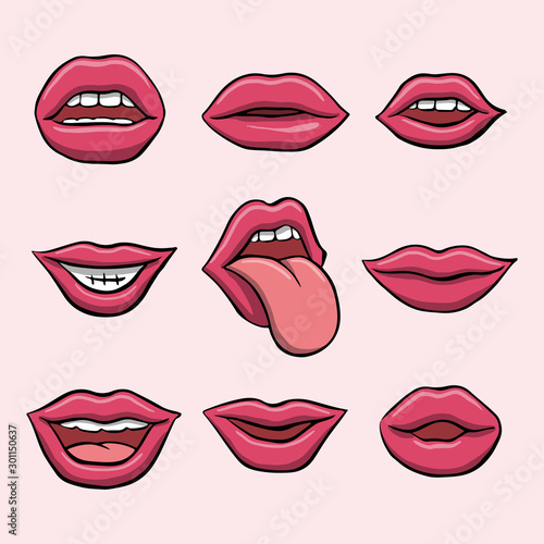 Female lips collection with 2d style.Vector