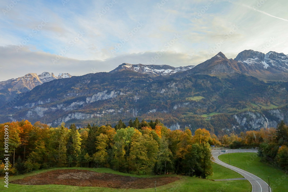 Naklejka premium View of autumn season in nature and environment at swiss