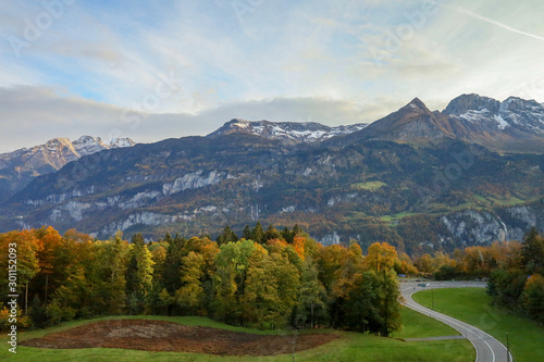 View of autumn season in nature and environment at swiss