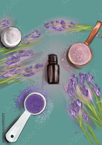 Ecology lavender cosmetics and salt on  background