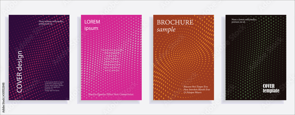 Minimalistic cover design templates. Set of layouts for covers of books, albums, notebooks, reports, magazines. Line halftone gradient effect, flat modern abstract design. Geometric mock-up texture Minimalistic cover design templates. Set of layouts for covers of books, albums, notebooks, reports, magazines. Line halftone gradient effect, flat modern abstract design. Geometric mock-up texture