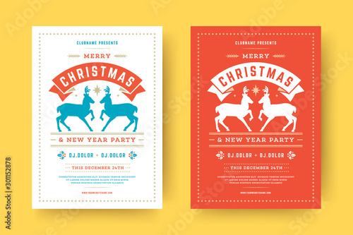Christmas party flyer event vintage typography and decoration elements vector illustration