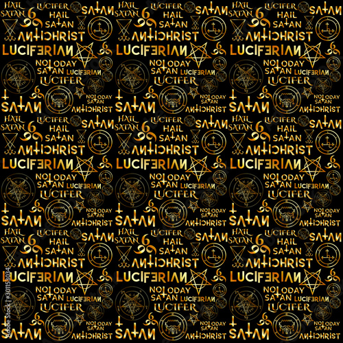 Foto Wiccan symbols and sigils background in golden on black