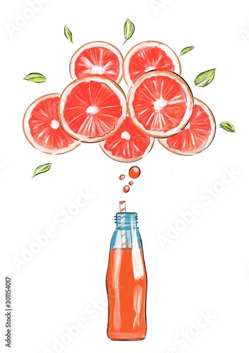 Sketch illustration of glass with citrus juice 