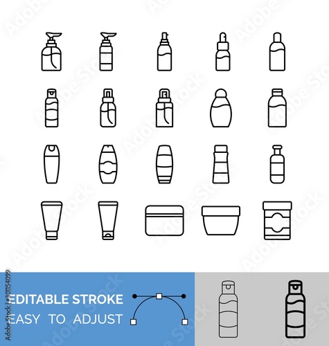 Bottle and container line icon set, vector illustration