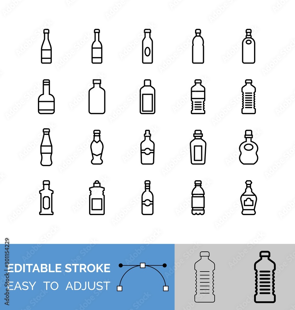 Water bottle and container line icon set, vector illustration