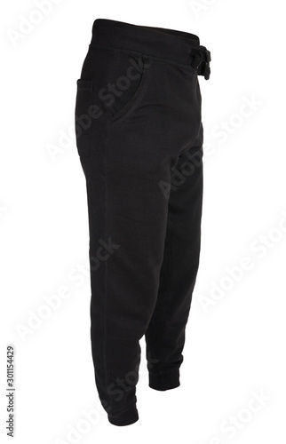 Blank training jogger pants color black isolated view on white background