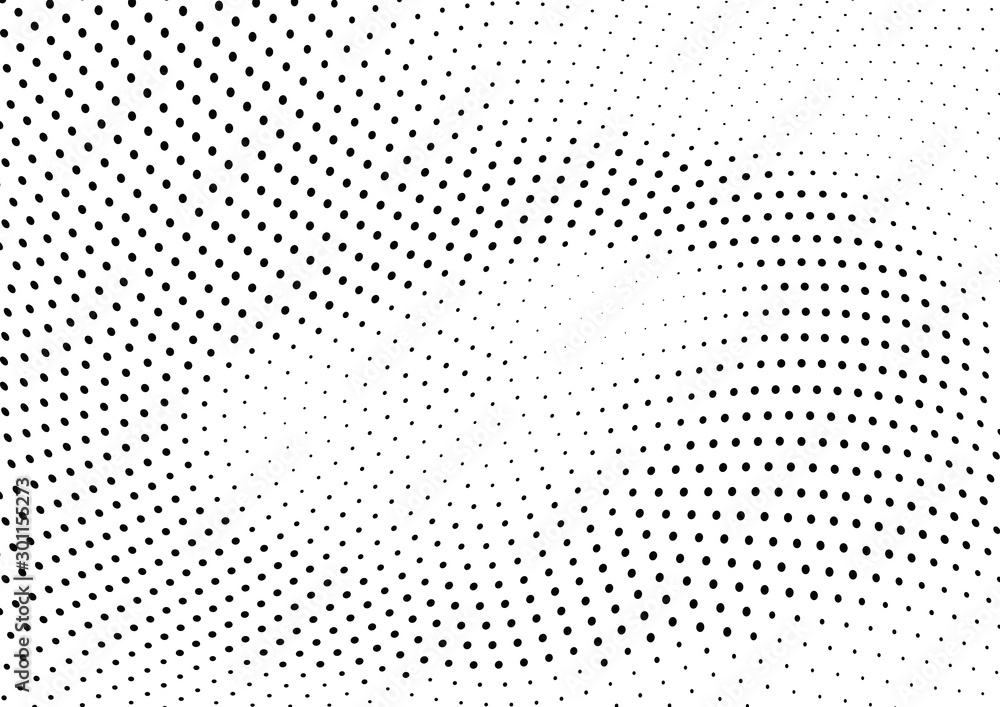 Abstract halftone wave dotted background. Halftone twisted grunge pattern, dot, circle.  Vector modern optical halftone pop art texture for poster, business card, cover, label mock-up, sticker layout