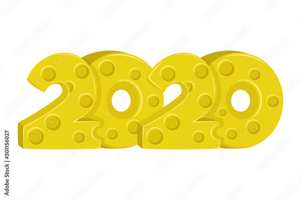 New Year 2020 made of cheese on a white background. New Year 2020 made of cheese on a white background.
