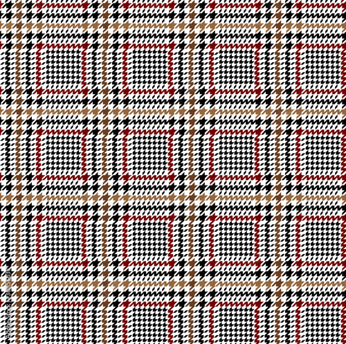 Black, red and brown glen check pattern. Stylish colorful hounds tooth plaid design.