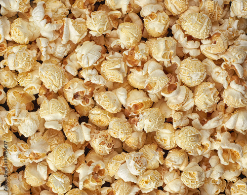 close up of popcorn background. Top view
