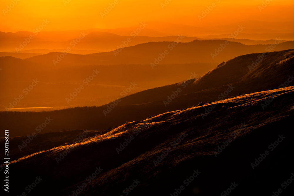Fototapeta premium Sunrise in the mountains. Bieszczady Mountains. Poland