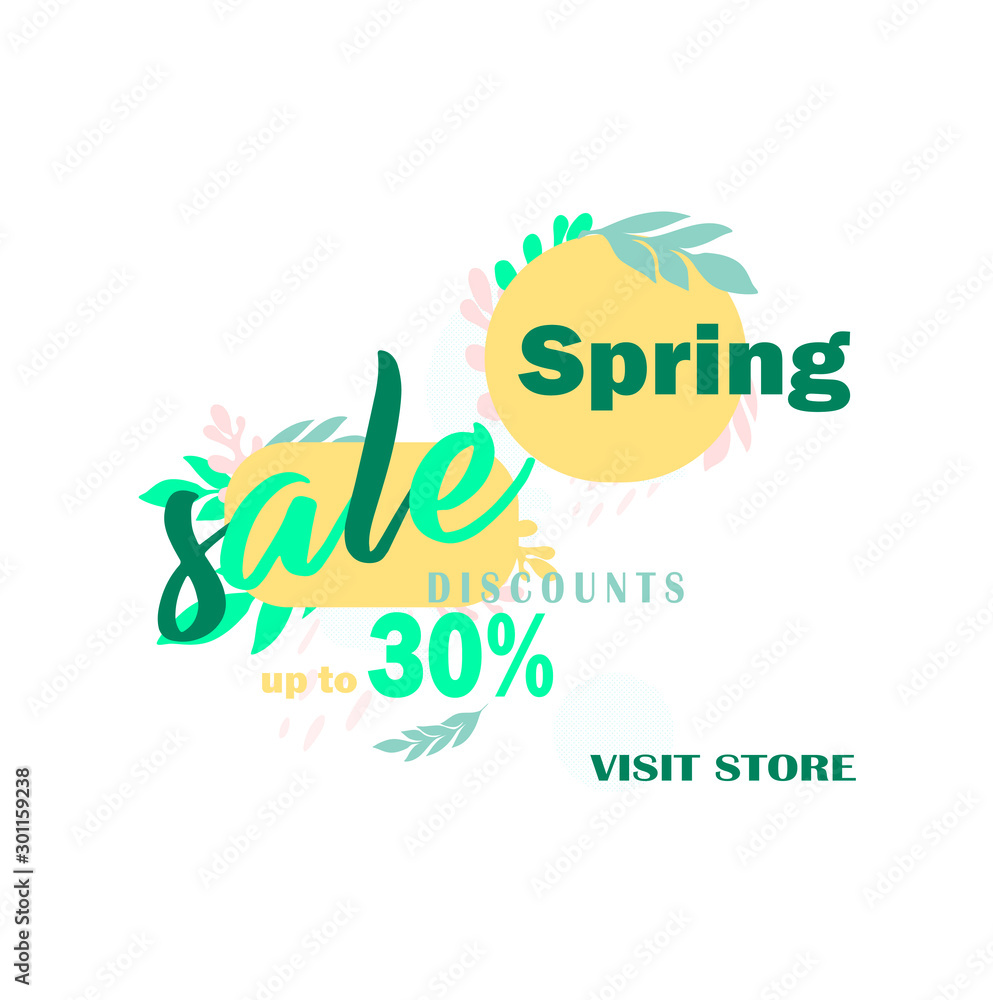 Fototapeta premium Business icon - spring sale, discount up to 30%. Stylish design vector template for advertising shopping day. Beautiful trend colors and design