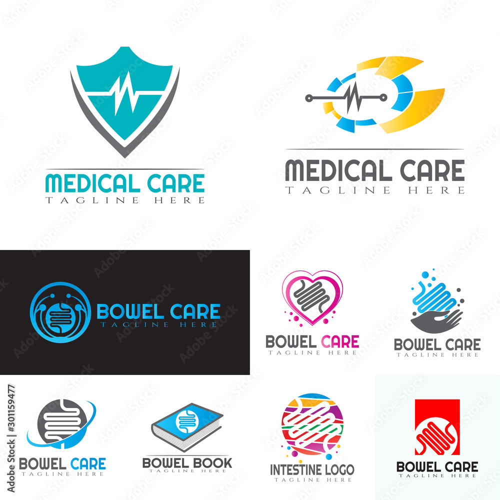 Fototapeta premium Collection of medical and health logos for clinics, icons of human organs, heart, intestines, lungs, kidneys, vector elements