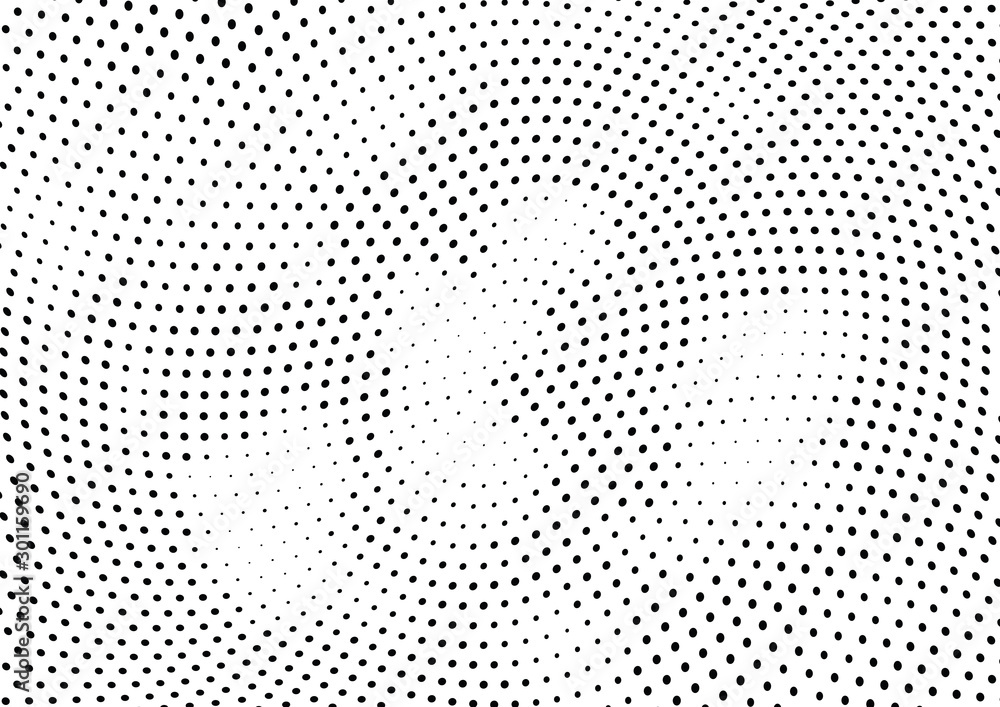 Abstract halftone wave dotted background. Halftone twisted grunge pattern, dot, circle.  Vector modern optical halftone pop art texture for poster, business card, cover, label mock-up, sticker layout