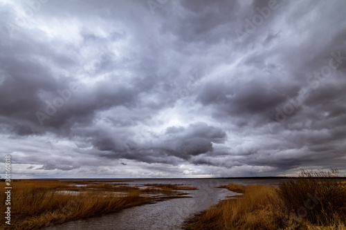 cloudy sky over Lake Ladoga  Leningrad region  Russia