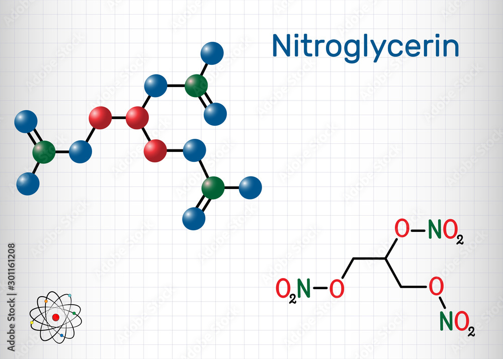 Nitroglycerin, glyceryl trinitrate, nitro molecule, is drug and